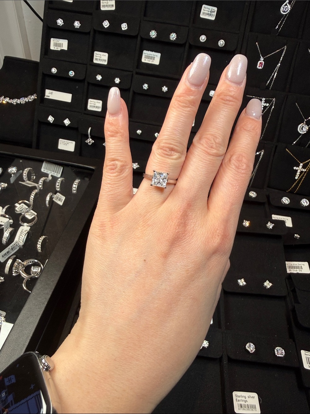 Sterling Silver Princess-Cut Solitaire Ring in White